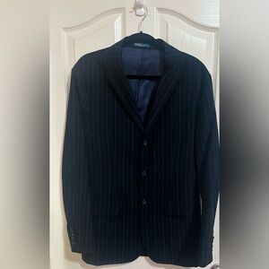 New Mens Vintage Polo Ralph Lauren 100% Wool Blue Pinstriped Blazer Business L.‎